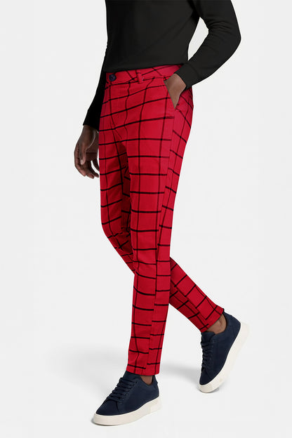 Men's Elastic Skinny Pant - Red Lattice