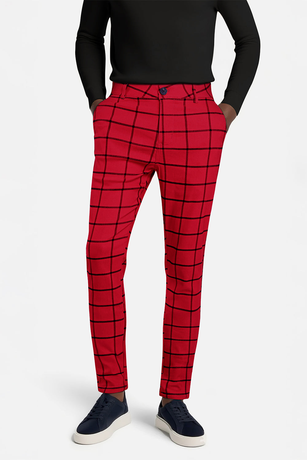 Men's Elastic Skinny Pant - Red Lattice
