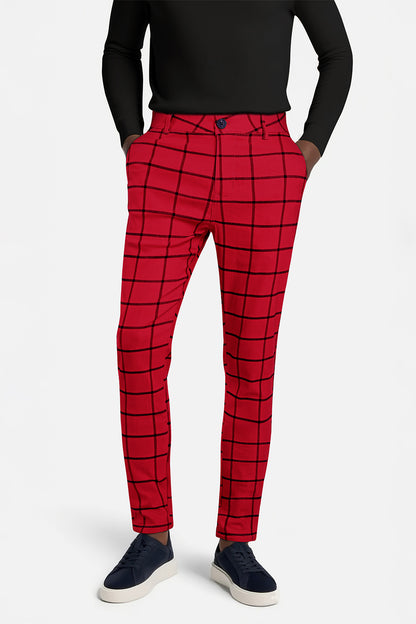 Men's Elastic Skinny Pant - Red Lattice