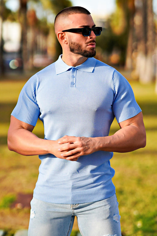 Men's Button Short Sleeve Polo Shirt - Blue