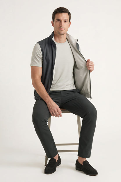 Men's 3-Piece Casual Set with Reversible Vest - Grey