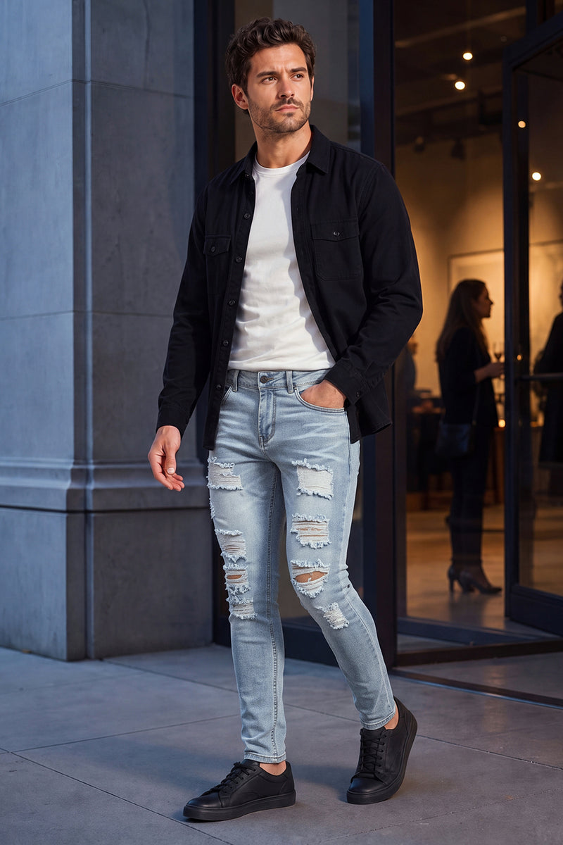 Men Stretch Skinny Jeans - Light Blue