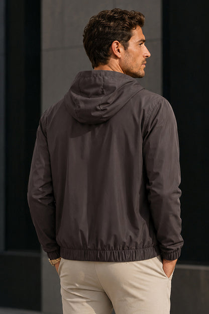 Men's Casual Hooded Lightweight Jacket - Brown