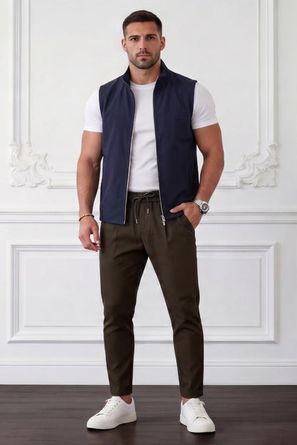 Men's Casual Stand Collar Zip-Up Vest - Navy Blue