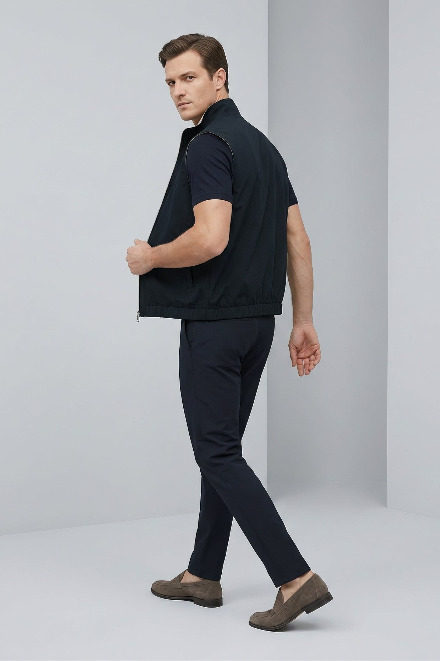 Men's 3-Piece Casual Set with Reversible Vest - Dark Navy