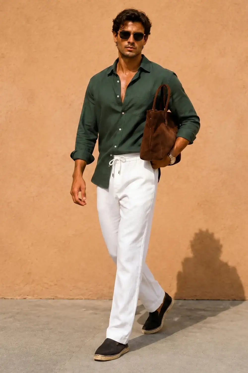 Men's Drawstring Casual Linen Pant - White