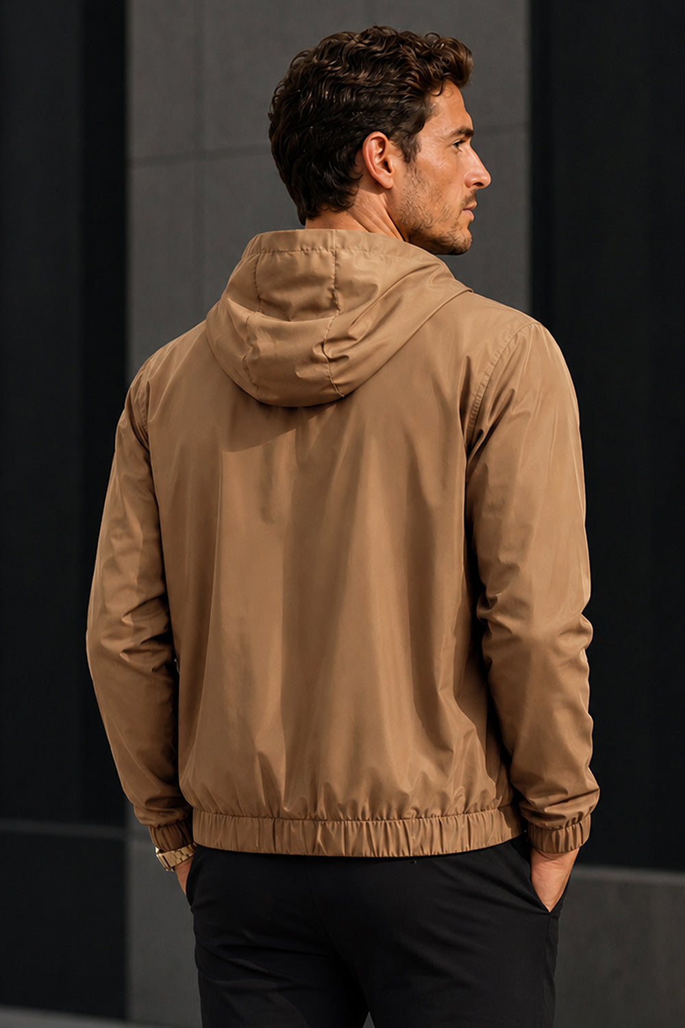 Men's Casual Hooded Lightweight Jacket - Camel