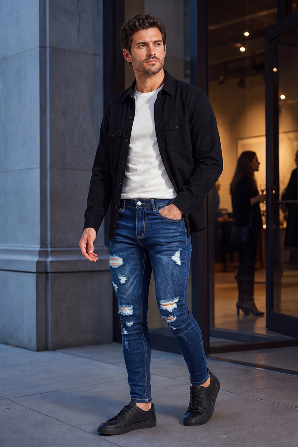 Jeans elasticizzati blu alla moda da uomo