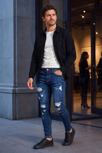 Jeans elasticizzati blu alla moda da uomo