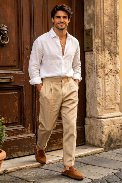 Men's Casual Linen Shirts - White