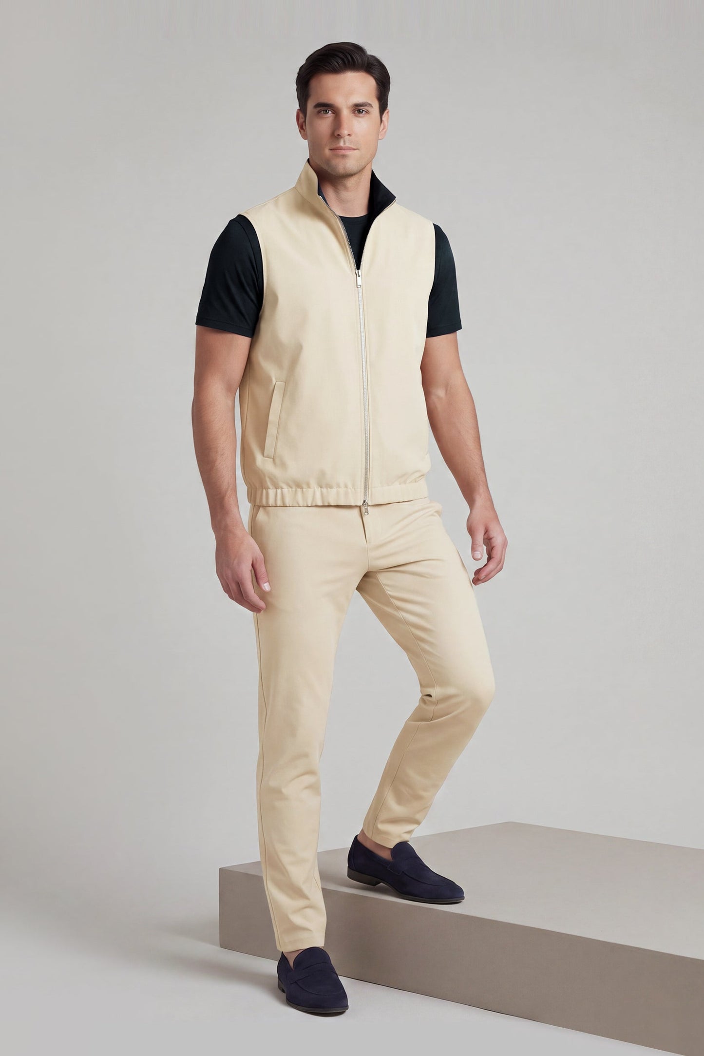 Men's 3-Piece Casual Set with Reversible Vest - Dark Navy
