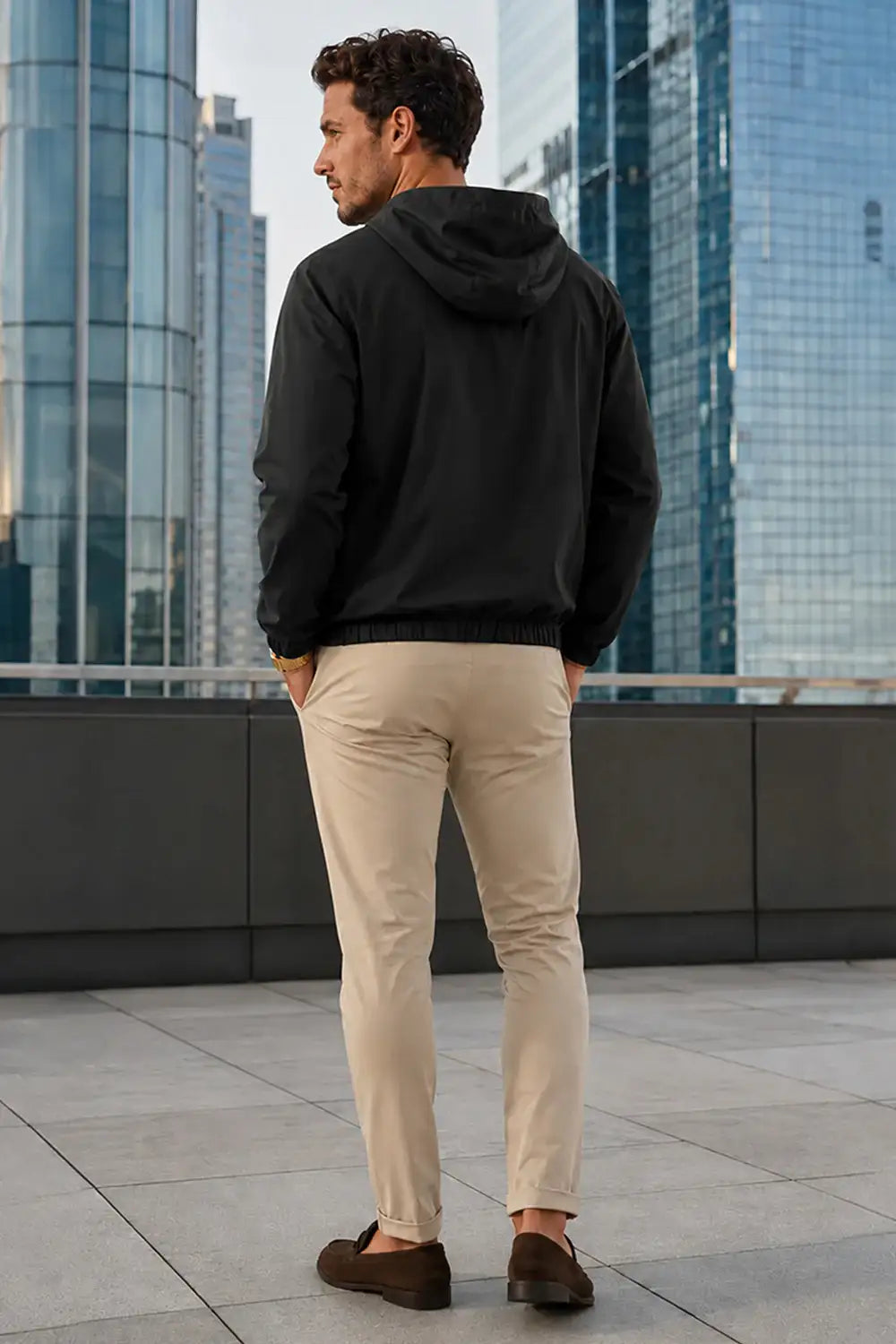 Men's Casual Hooded Lightweight Jacket - Black