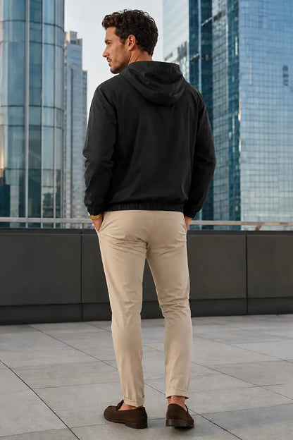Men's Casual Hooded Lightweight Jacket - Black