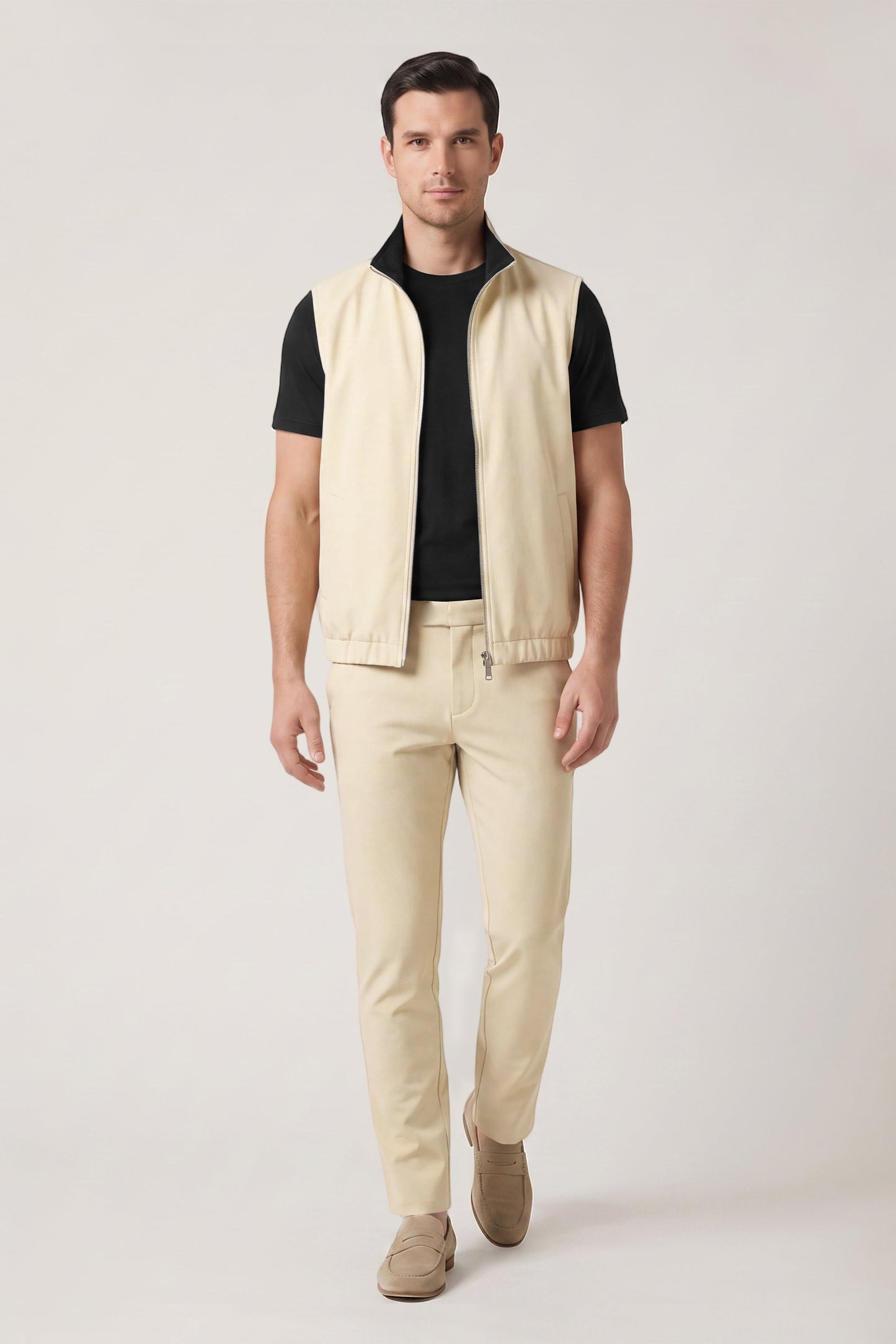 Men's 3-Piece Casual Set with Reversible Vest - Black