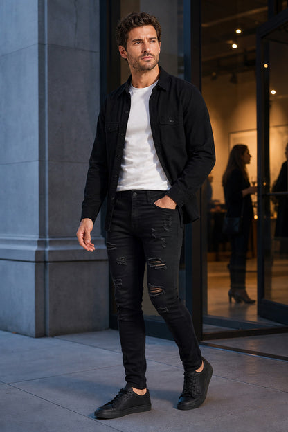 Men's High Stretch Skinny Jean - Ripped & Black