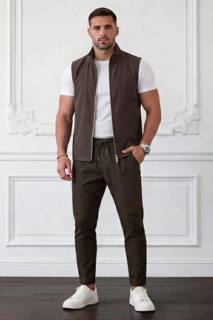Men's Casual Stand Collar Zip-Up Vest - Brown