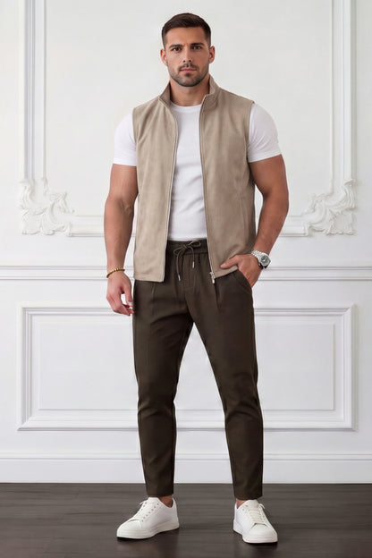 Men's Casual Stand Collar Zip-Up Vest - Light Khaki