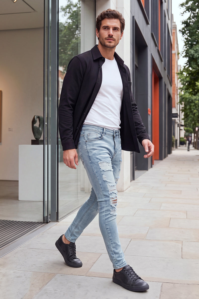 Men Stretch Skinny Jeans - Light Blue