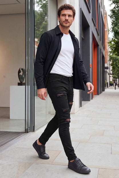 Men's High Stretch Skinny Jean - Ripped & Black