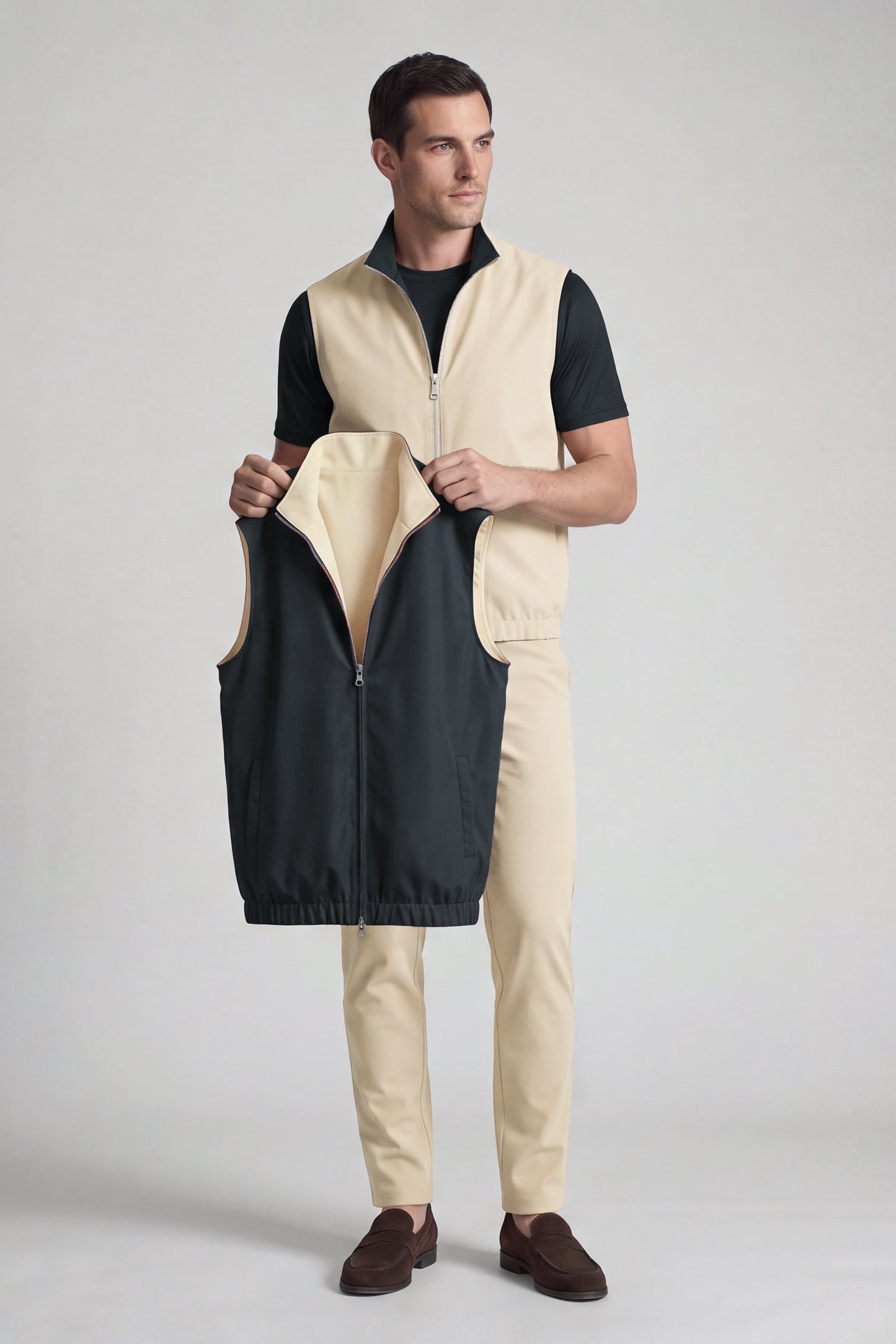 Men's 3-Piece Casual Set with Reversible Vest - Dark Navy