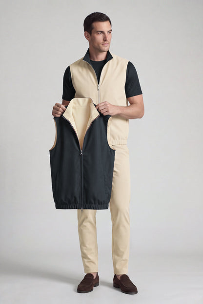 Men's 3-Piece Casual Set with Reversible Vest - Dark Navy