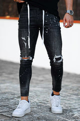 Men's Relaxed Skinny Jeans - Black & Ripped