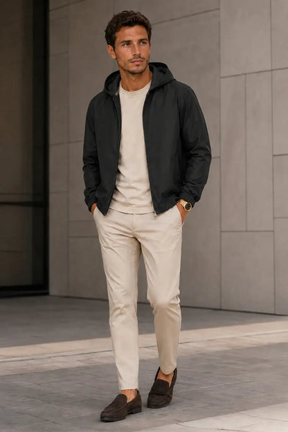 Men's Casual Hooded Lightweight Jacket - Black