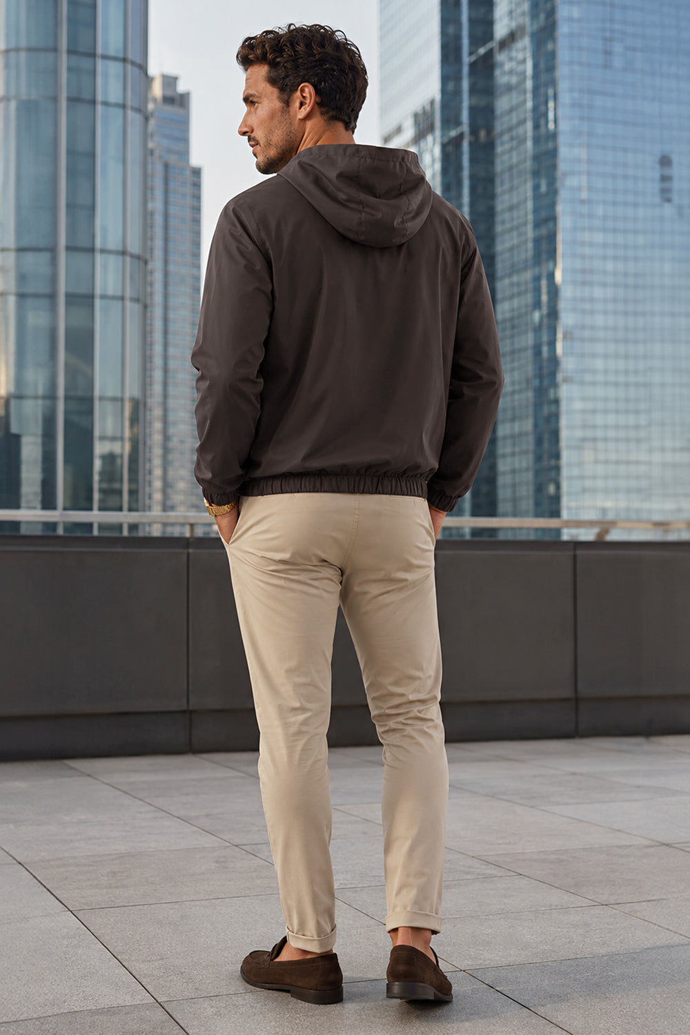 Men's Casual Hooded Lightweight Jacket - Brown