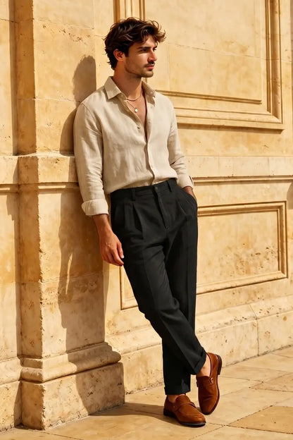 Men's Casual Linen Shirts - Khaki