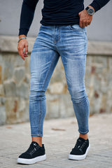Mittelblaue Skinny-Fit-Jeans für Herren Stretch-Jeans