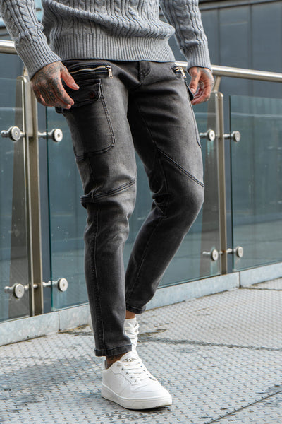 Gingtto Stylish Mens Black Sweater And Grey Skinny Jeans For Men