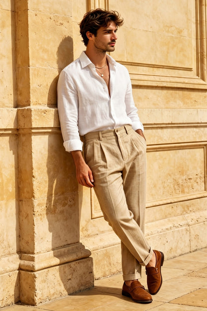 Men's Casual Linen Shirts - White