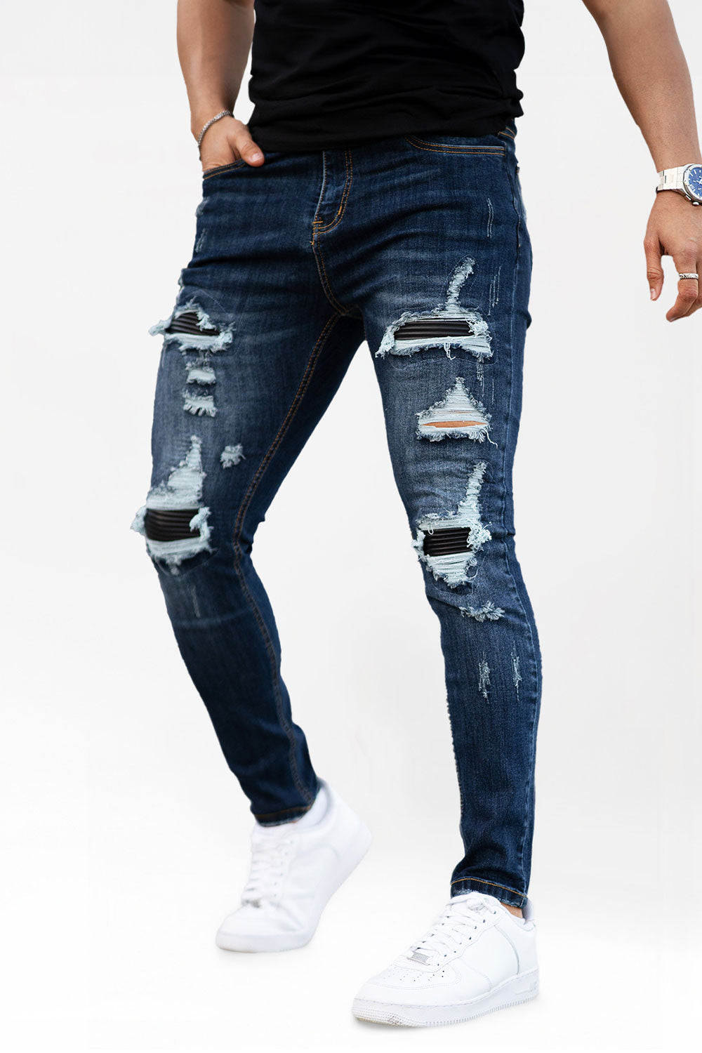 Dark Blue Ripped Skinny Jeans Mens Men's Stretch Skinny Jean Ripped 28