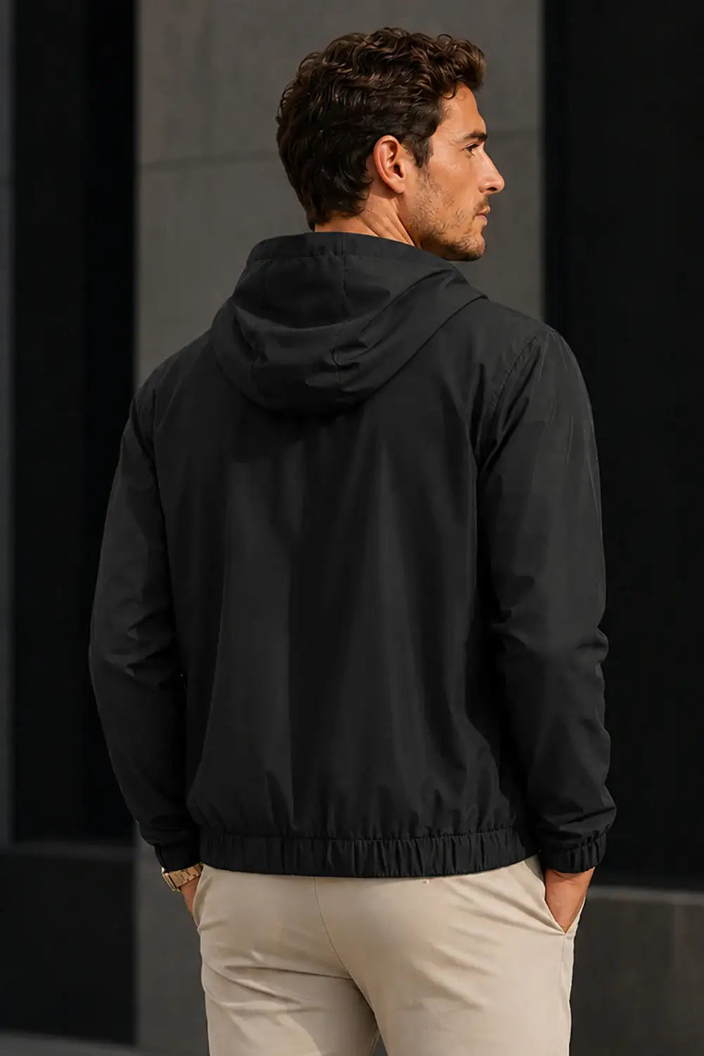 Men's Casual Hooded Lightweight Jacket - Black