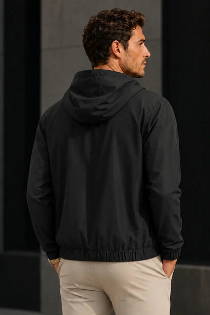 Men's Casual Hooded Lightweight Jacket - Black