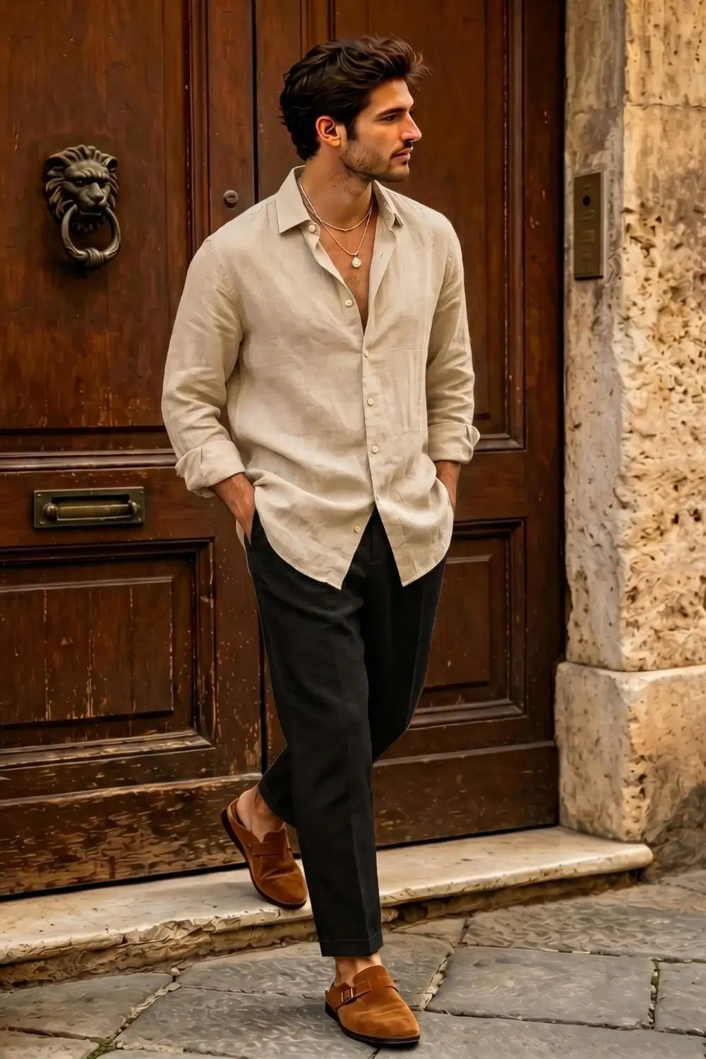 Men's Casual Linen Shirts - Khaki