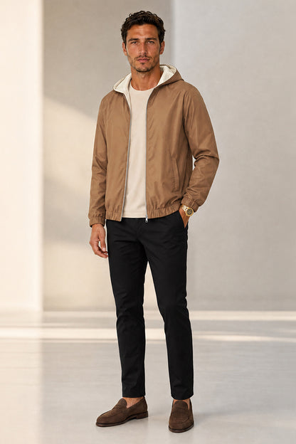 Men's Casual Hooded Lightweight Jacket - Camel
