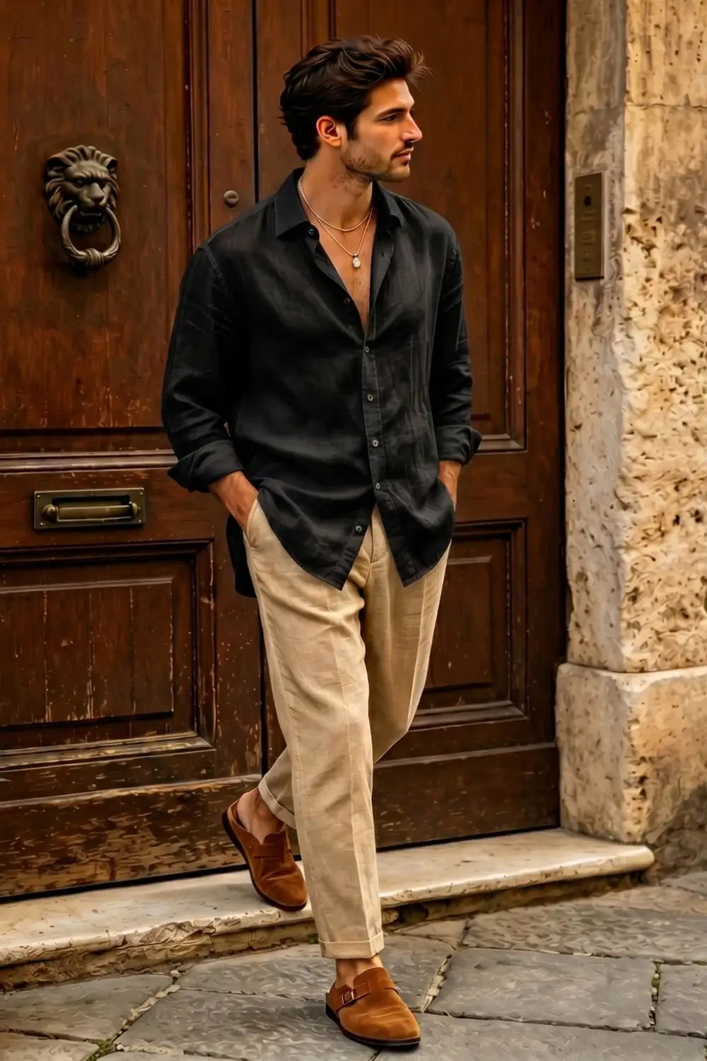 Men's Casual Linen Shirts - Black