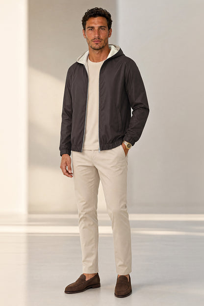 Men's Casual Hooded Lightweight Jacket - Brown