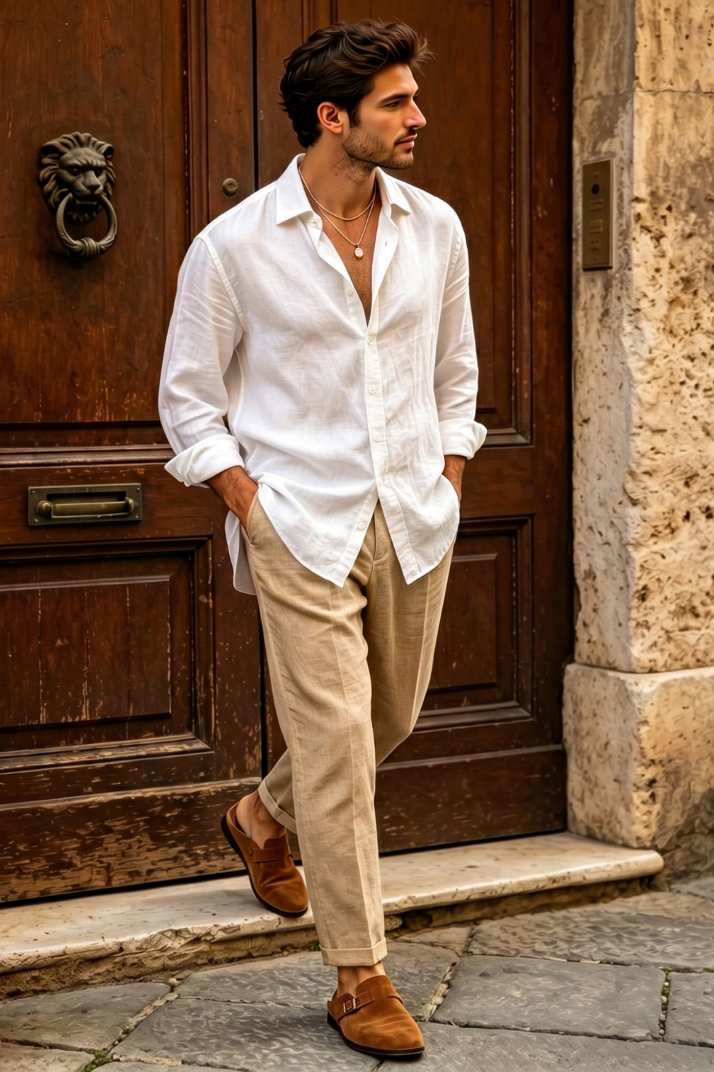Men's Casual Linen Shirts - White