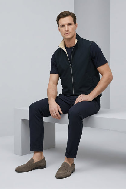 Men's 3-Piece Casual Set with Reversible Vest - Dark Navy