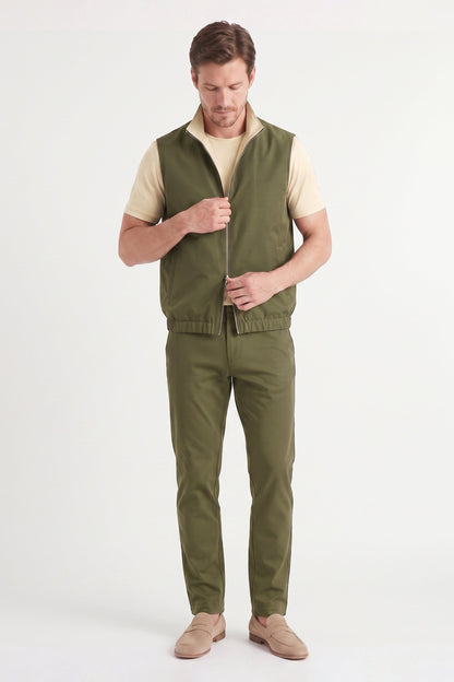 Men's 3-Piece Casual Set with Reversible Vest - Green