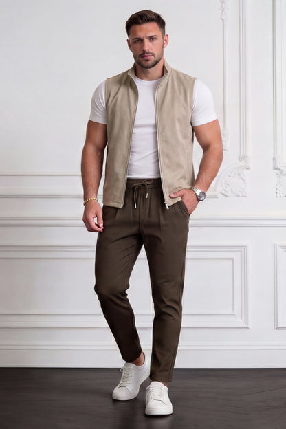 Men's Casual Stand Collar Zip-Up Vest - Light Khaki