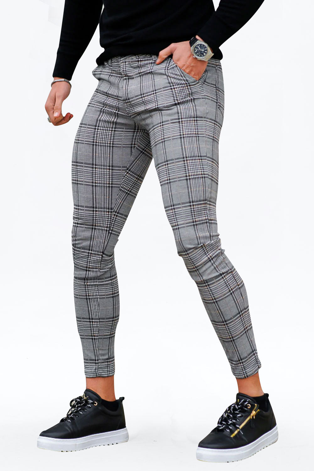 Shop Gintto Men's Grey Check Trousers – GINGTTO