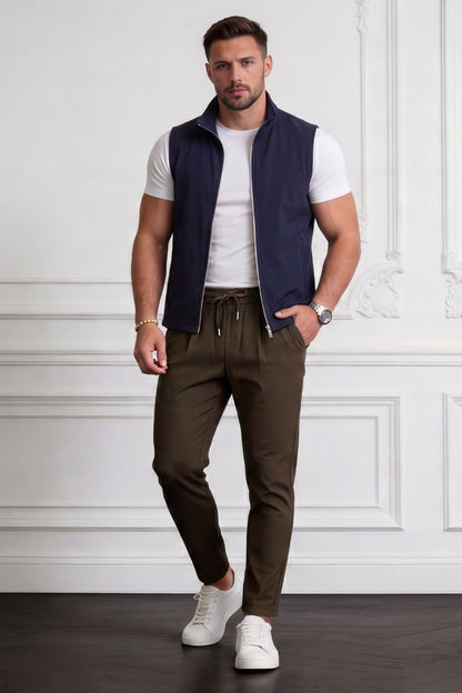 Men's Casual Stand Collar Zip-Up Vest - Navy Blue