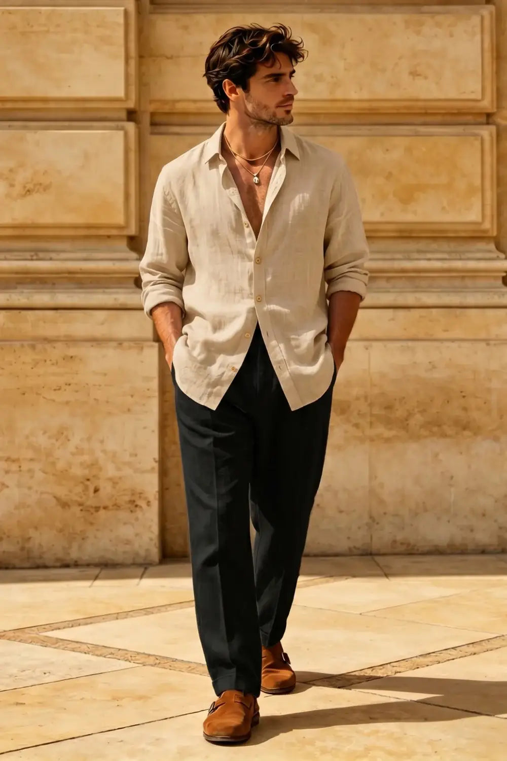 Men's Casual Linen Shirts - Khaki