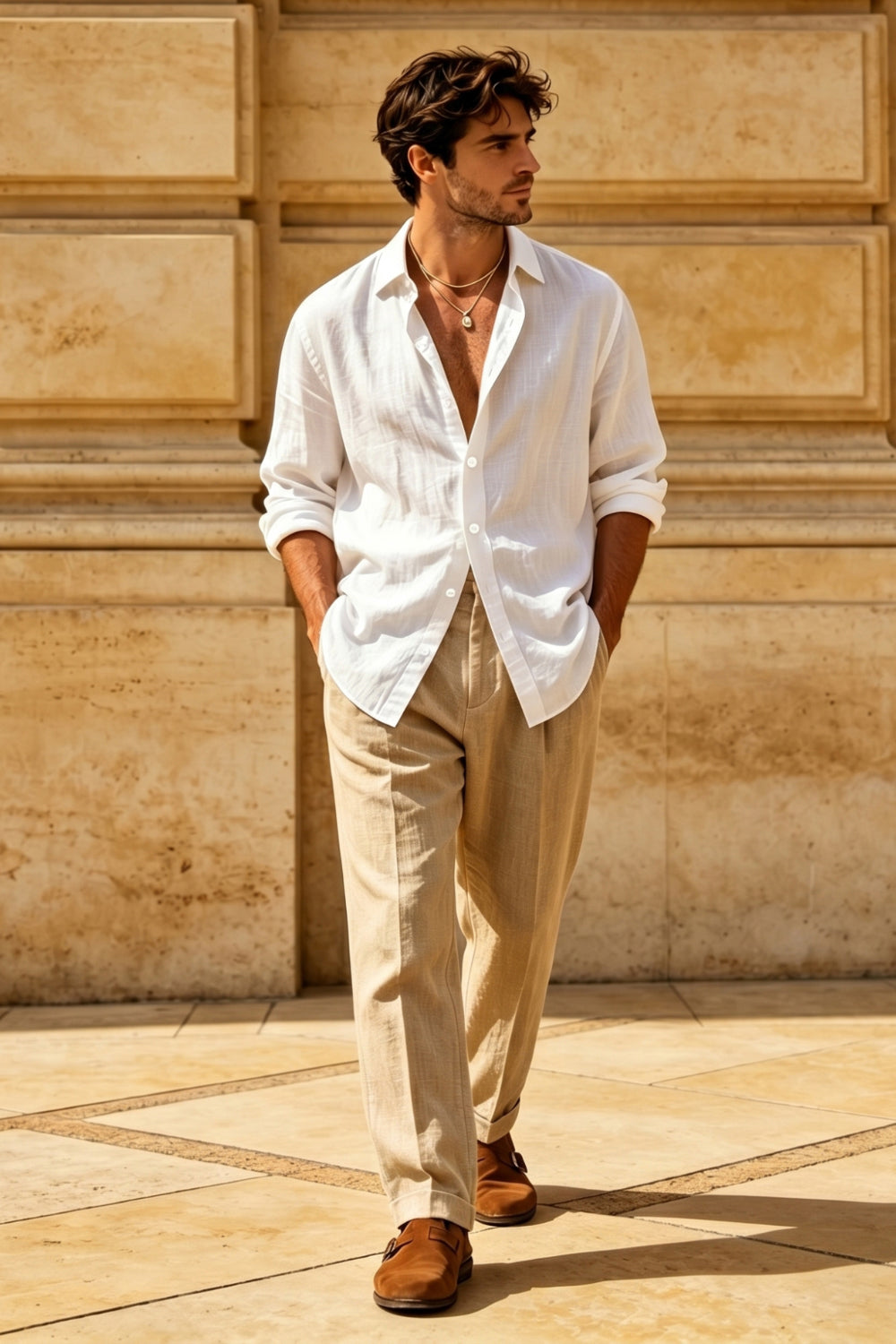 Men's Casual Linen Shirts - White
