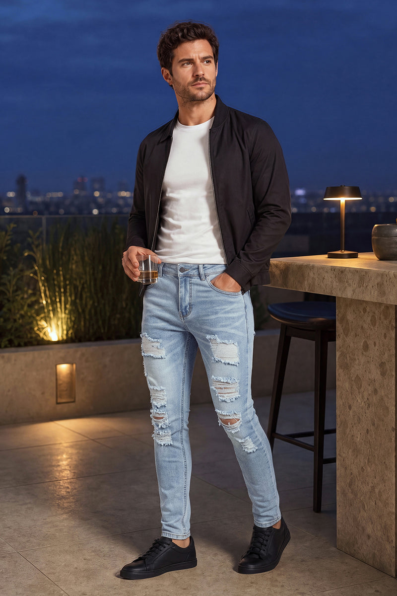 Men Stretch Skinny Jeans - Light Blue