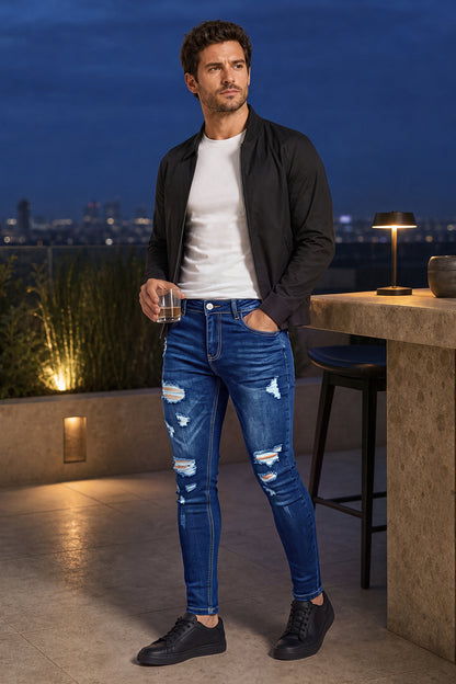 Jeans elasticizzati blu alla moda da uomo
