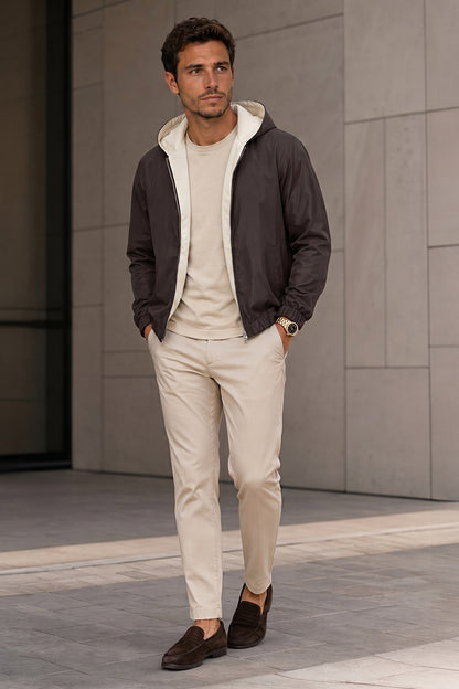 Men's Casual Hooded Lightweight Jacket - Brown